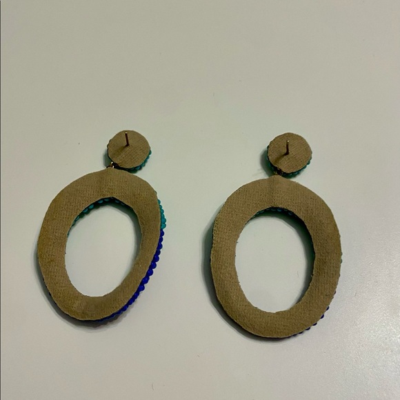 Anthropologie Teal and Navy Blue Beaded Earrings - Picture 2 of 2